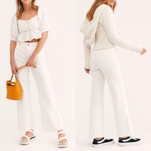 NEW Free People High Rise Straight Flare Jeans Raw Hem White 30